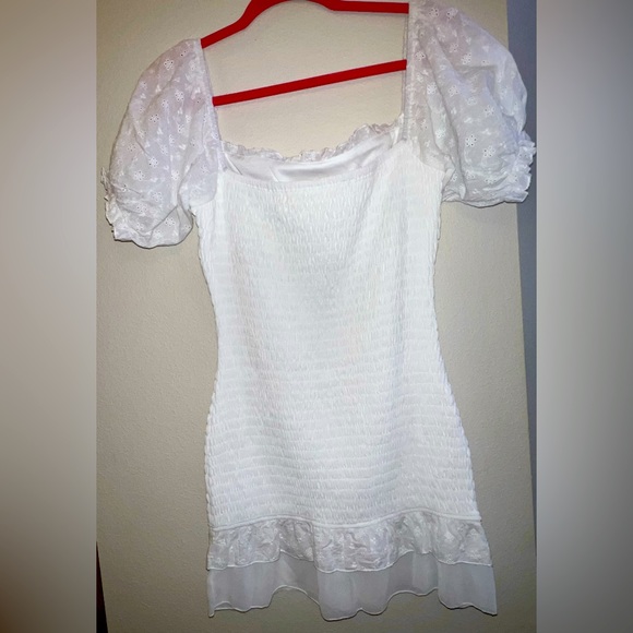 SHEIN Ruffle Trim Shirred Schiffy Dress- Eyelet Embroidery - Picture 5 of 11